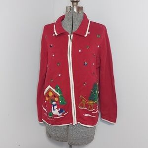 Vintage embroidered Christmas sweater zip up large